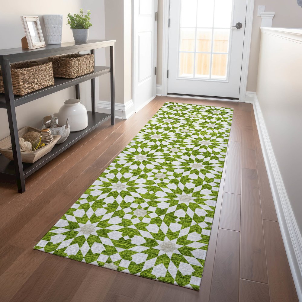Premium Machine Washable Mayfield AMF734 Lime 2'3" x 7'6" Runner Rug. Picture 5
