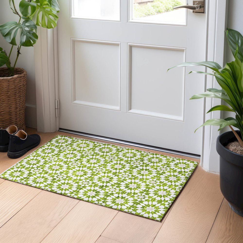 Premium Machine Washable Mayfield AMF734 Lime 1'8" x 2'6" Rug. Picture 5