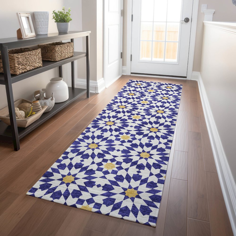 Premium Machine Washable Mayfield AMF734 Navy 2'3" x 7'6" Runner Rug. Picture 5