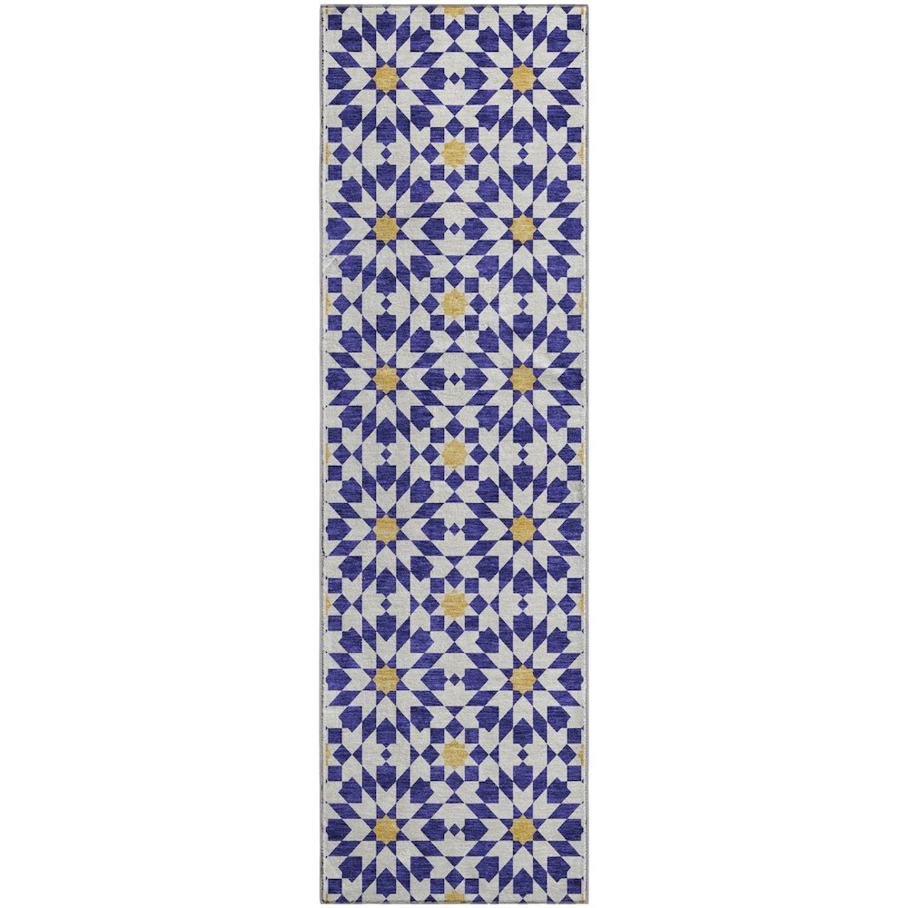 Premium Machine Washable Mayfield AMF734 Navy 2'3" x 7'6" Runner Rug. Picture 1