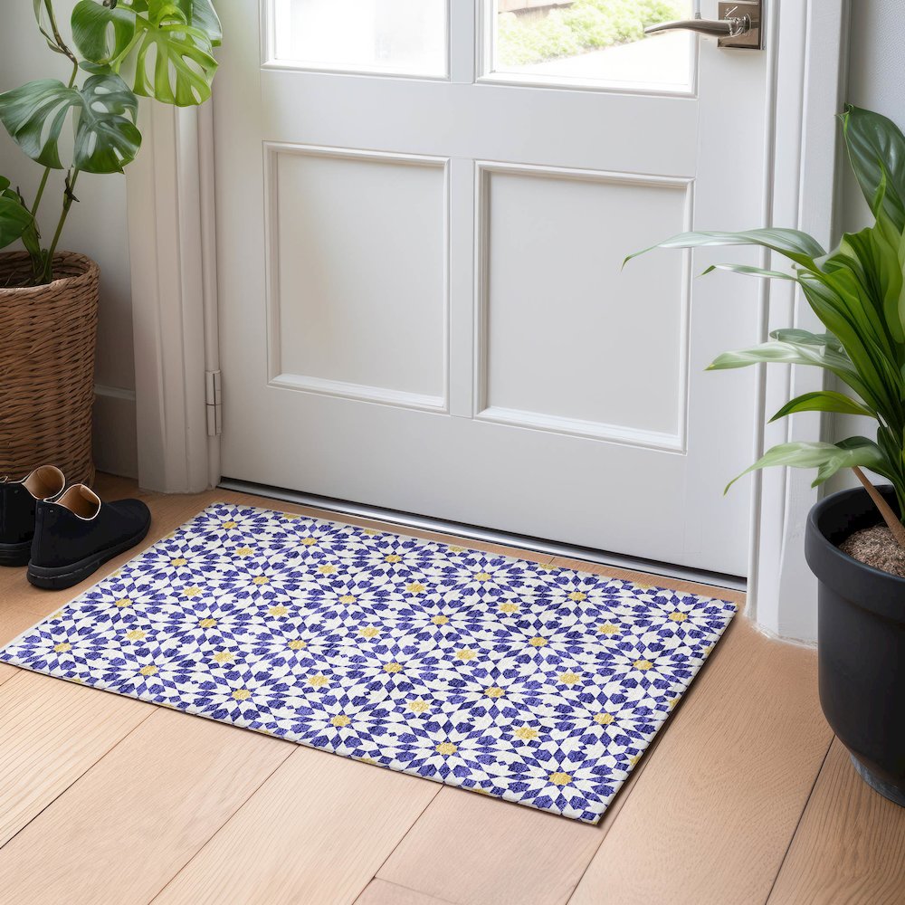 Premium Machine Washable Mayfield AMF734 Navy 1'8" x 2'6" Rug. Picture 5