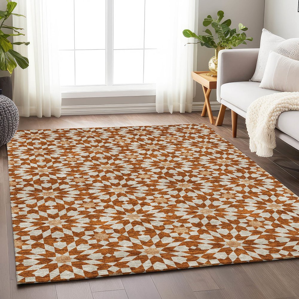 Premium Machine Washable Mayfield AMF734 Paprika 2'6" x 3'10" Rug. Picture 5