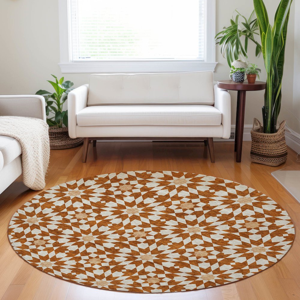 Premium Machine Washable Mayfield AMF734 Paprika 8' x 8' Round Rug. Picture 5