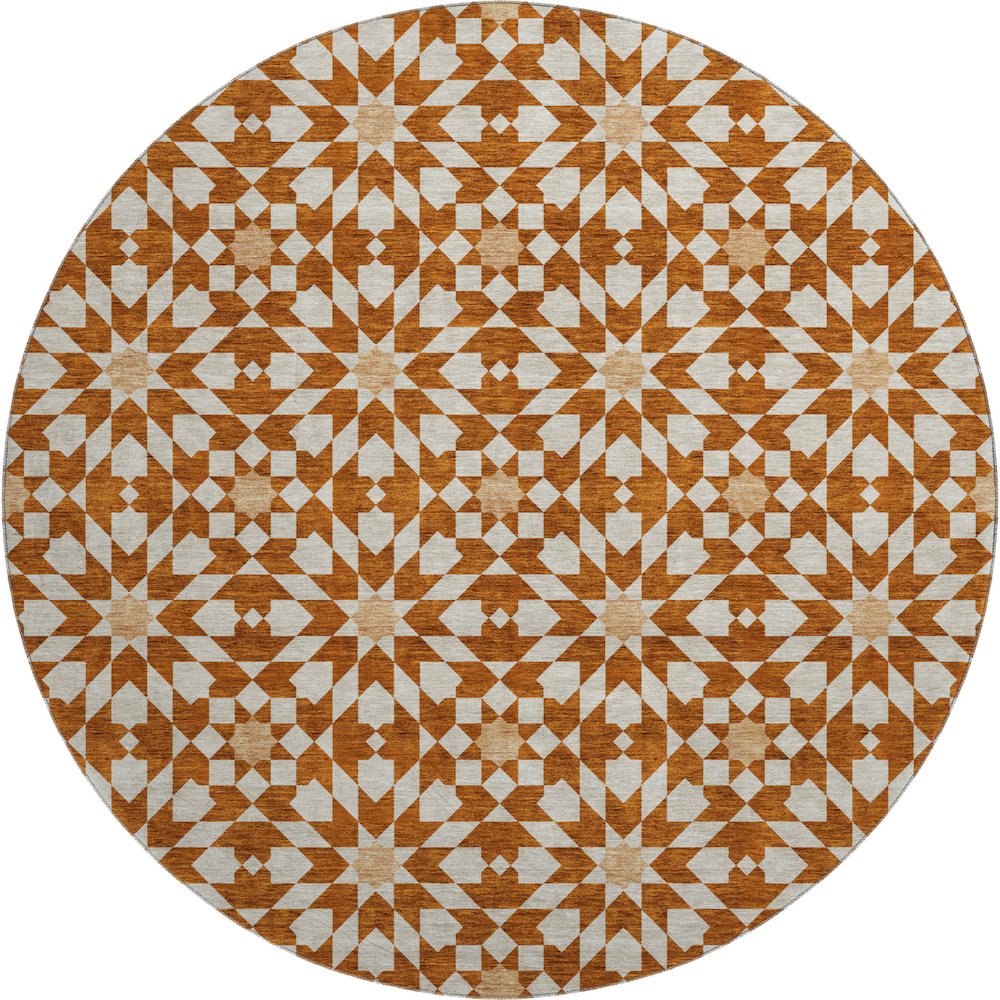 Premium Machine Washable Mayfield AMF734 Paprika 8' x 8' Round Rug. Picture 1