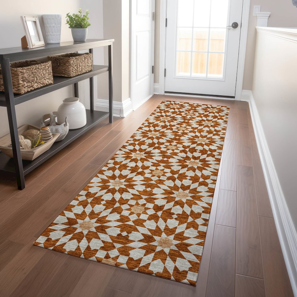 Premium Machine Washable Mayfield AMF734 Paprika 2'3" x 7'6" Runner Rug. Picture 5
