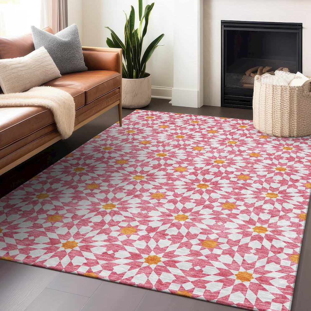 Premium Machine Washable Mayfield AMF734 Pink 2'6" x 3'10" Rug. Picture 6
