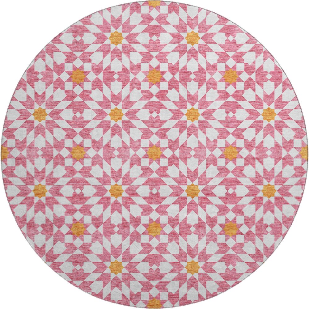 Premium Machine Washable Mayfield AMF734 Pink 8' x 8' Round Rug. Picture 1