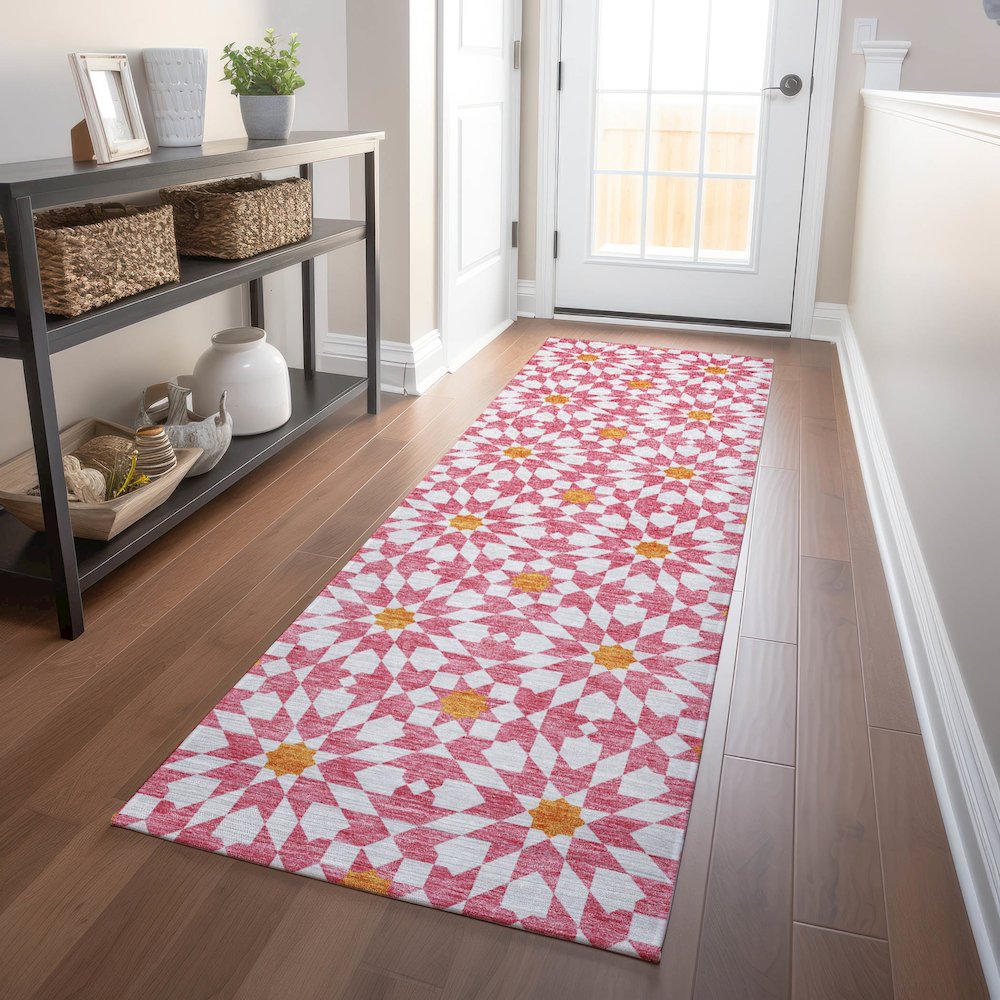 Premium Machine Washable Mayfield AMF734 Pink 2'3" x 7'6" Runner Rug. Picture 5
