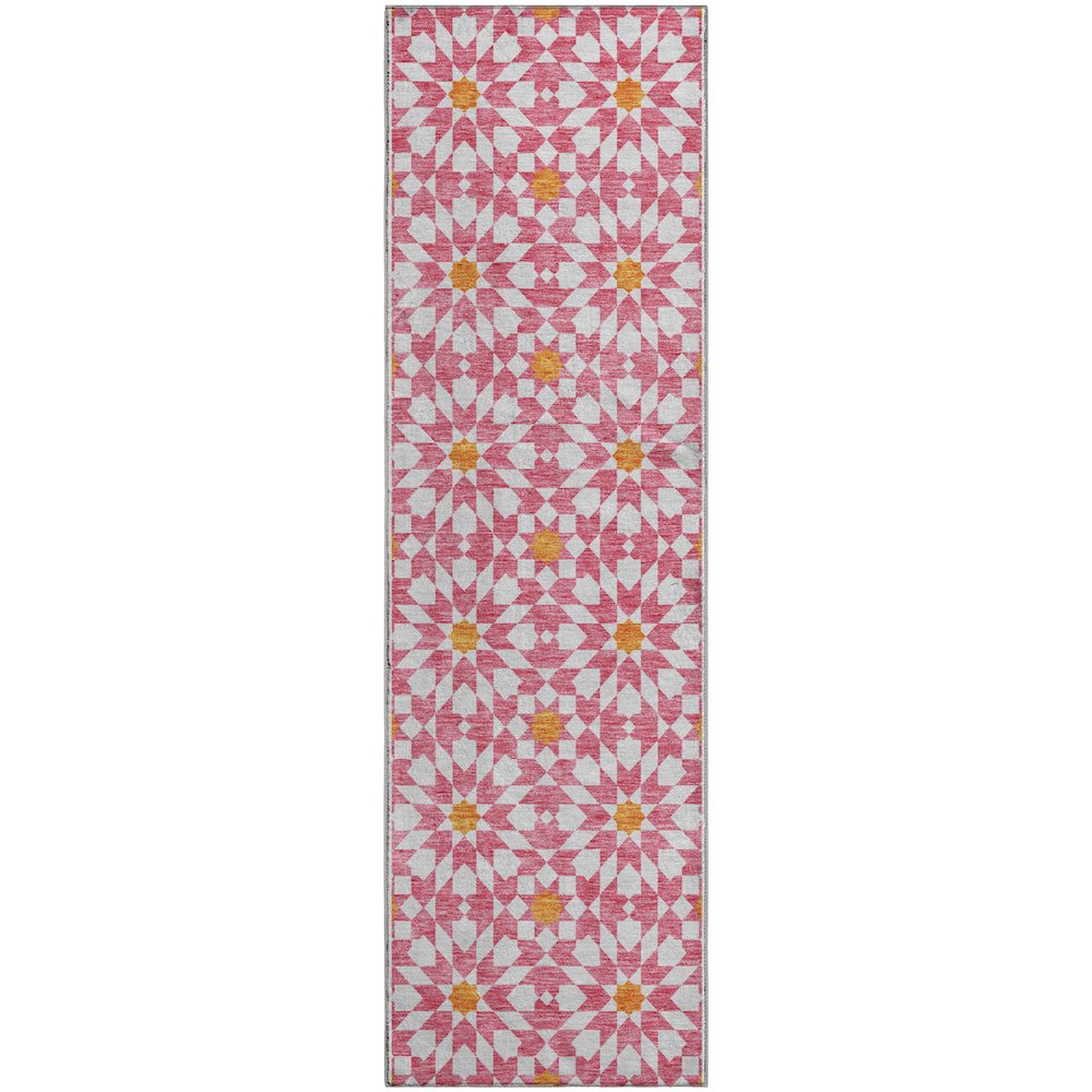 Premium Machine Washable Mayfield AMF734 Pink 2'3" x 7'6" Runner Rug. Picture 1