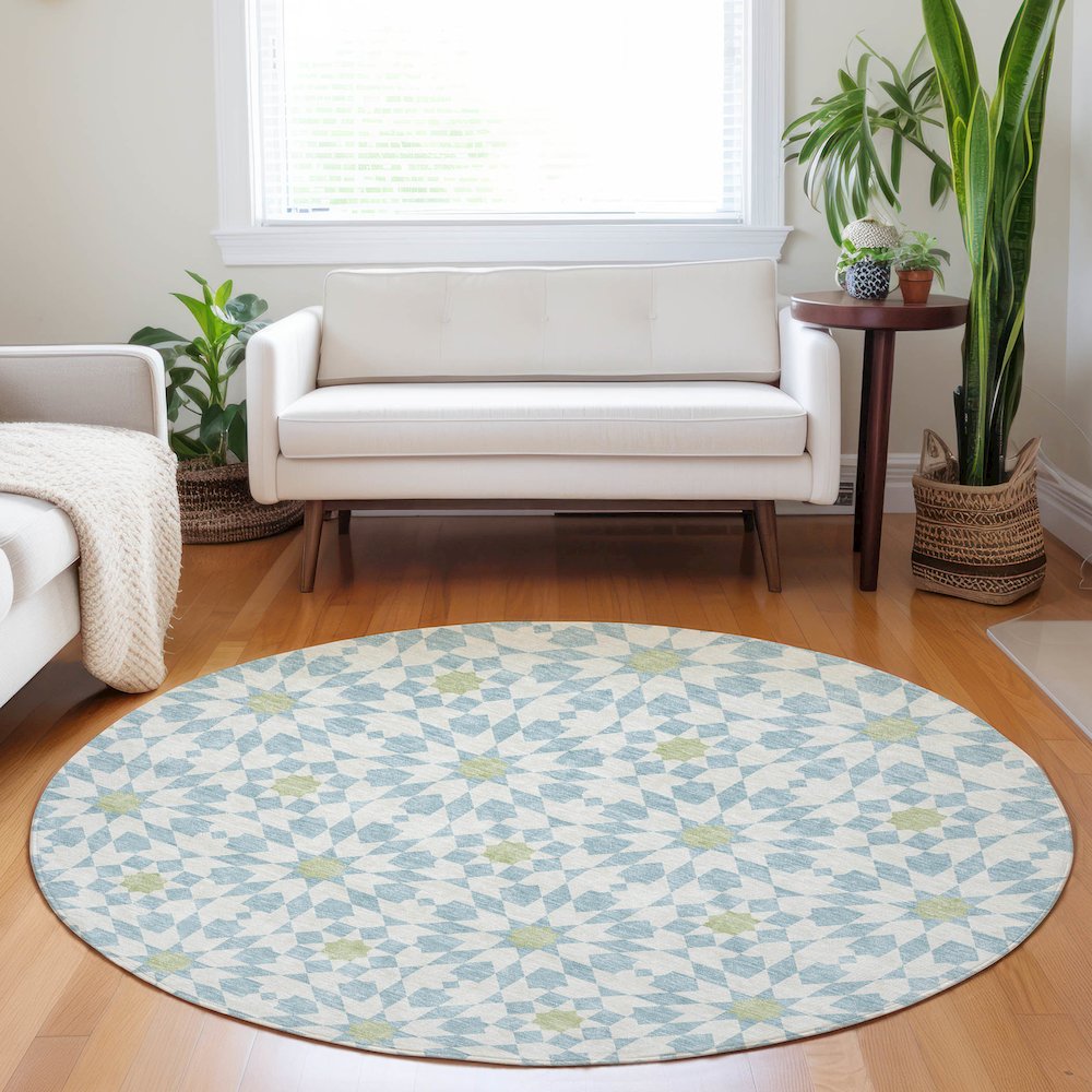 Premium Machine Washable Mayfield AMF734 Sky 8' x 8' Round Rug. Picture 5