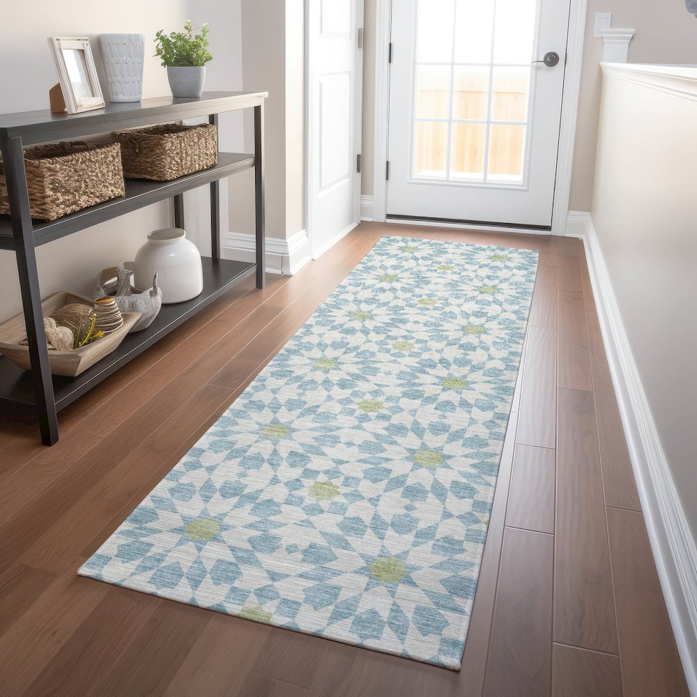 Premium Machine Washable Mayfield AMF734 Sky 2'3" x 7'6" Runner Rug. Picture 5