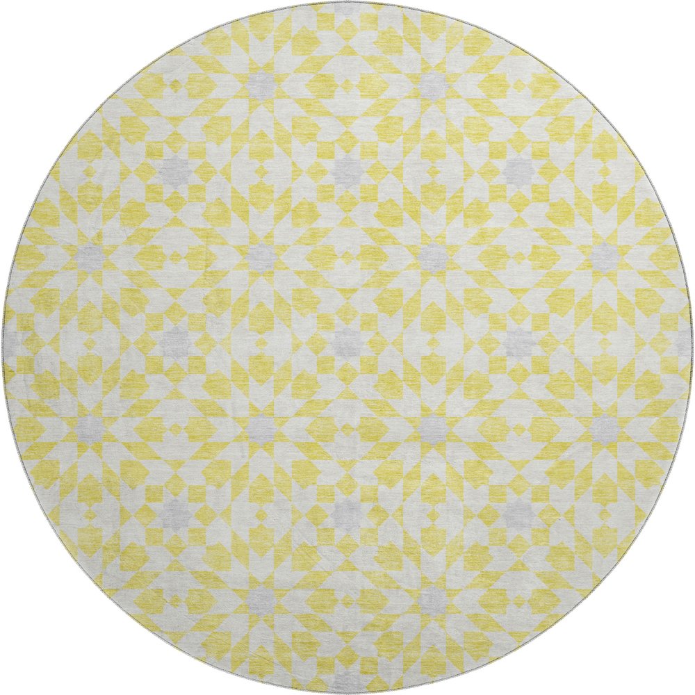 Premium Machine Washable Mayfield AMF734 Yellow 8' x 8' Round Rug. Picture 1