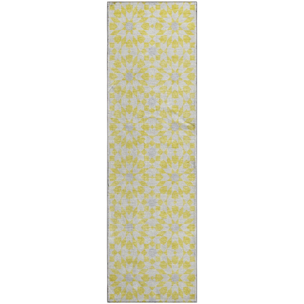 Premium Machine Washable Mayfield AMF734 Yellow 2'3" x 7'6" Runner Rug. Picture 1
