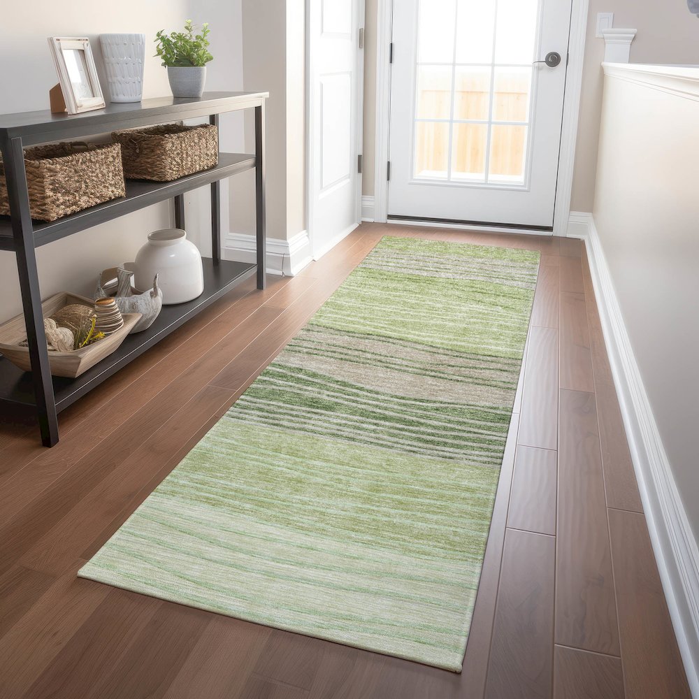 Premium Machine Washable Mayfield AMF735 Aloe 2'3" x 7'6" Runner Rug. Picture 5