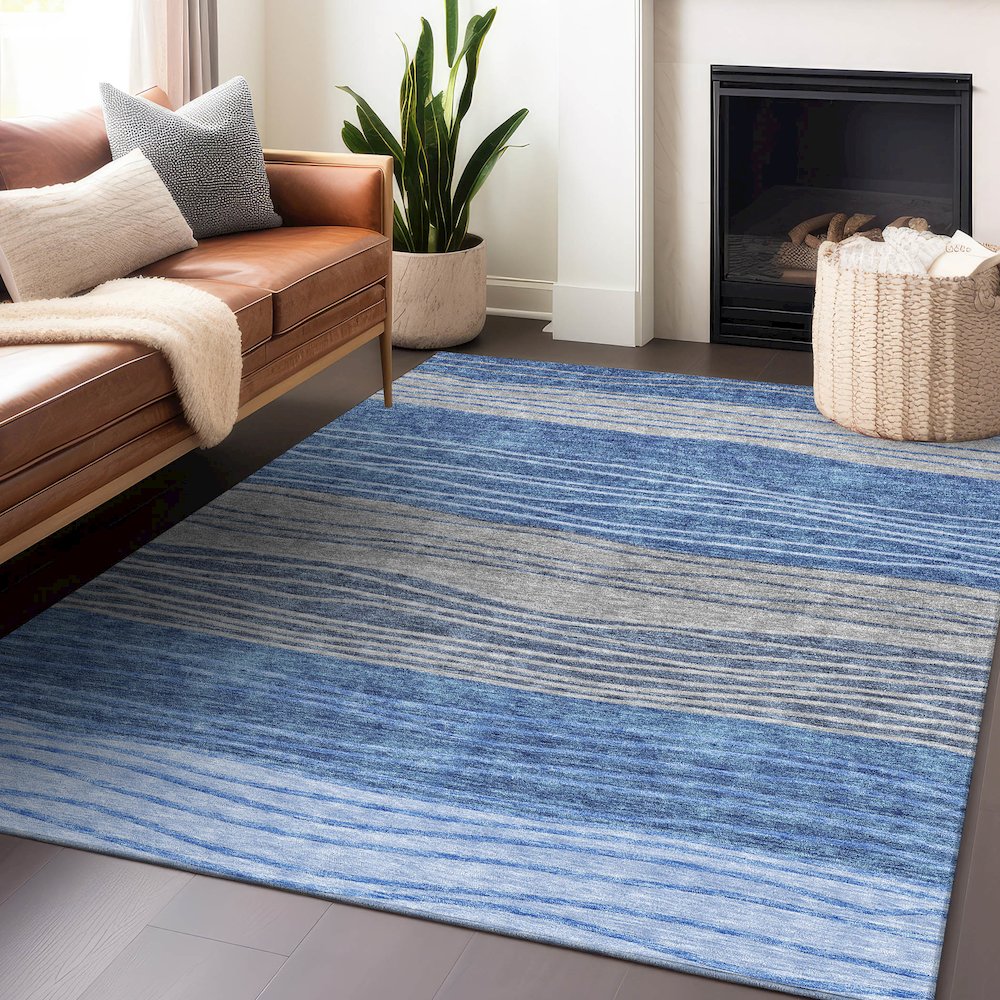 Premium Machine Washable Mayfield AMF735 Blue 2'6" x 3'10" Rug. Picture 6