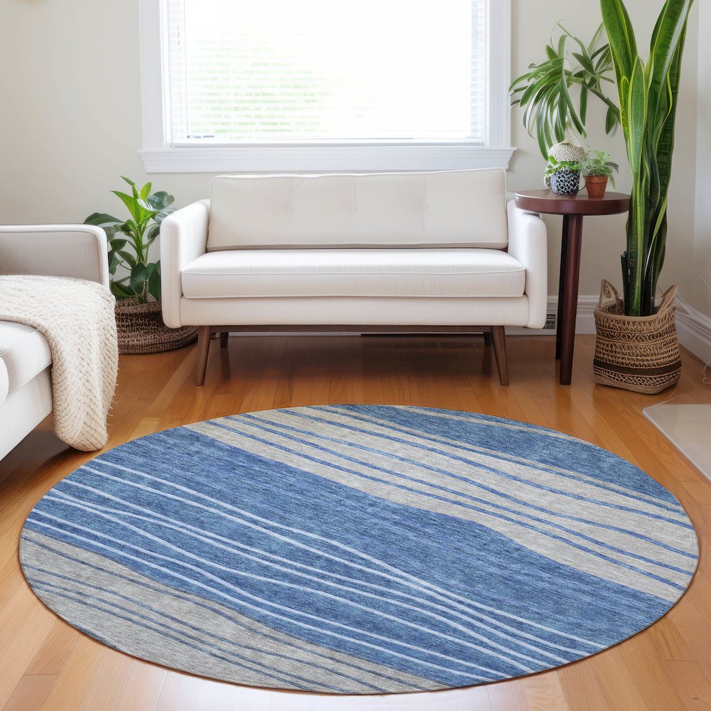 Premium Machine Washable Mayfield AMF735 Blue 8' x 8' Round Rug. Picture 5