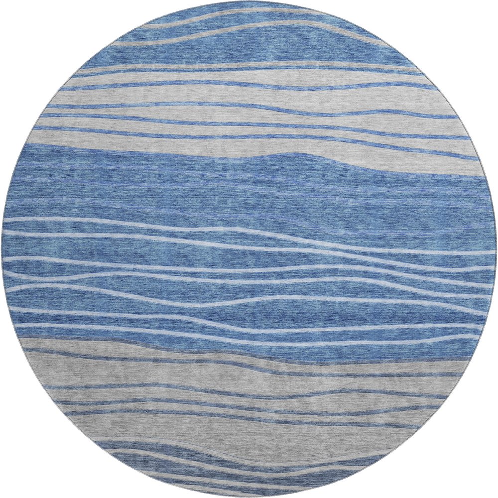 Premium Machine Washable Mayfield AMF735 Blue 8' x 8' Round Rug. Picture 1
