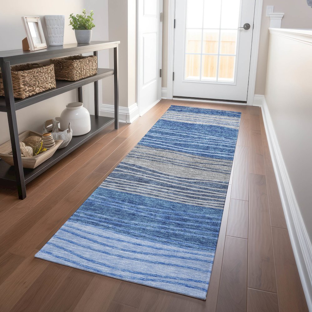 Premium Machine Washable Mayfield AMF735 Blue 2'3" x 7'6" Runner Rug. Picture 5
