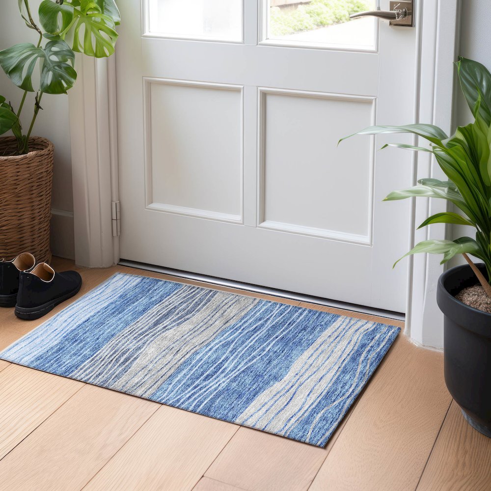 Premium Machine Washable Mayfield AMF735 Blue 1'8" x 2'6" Rug. Picture 5