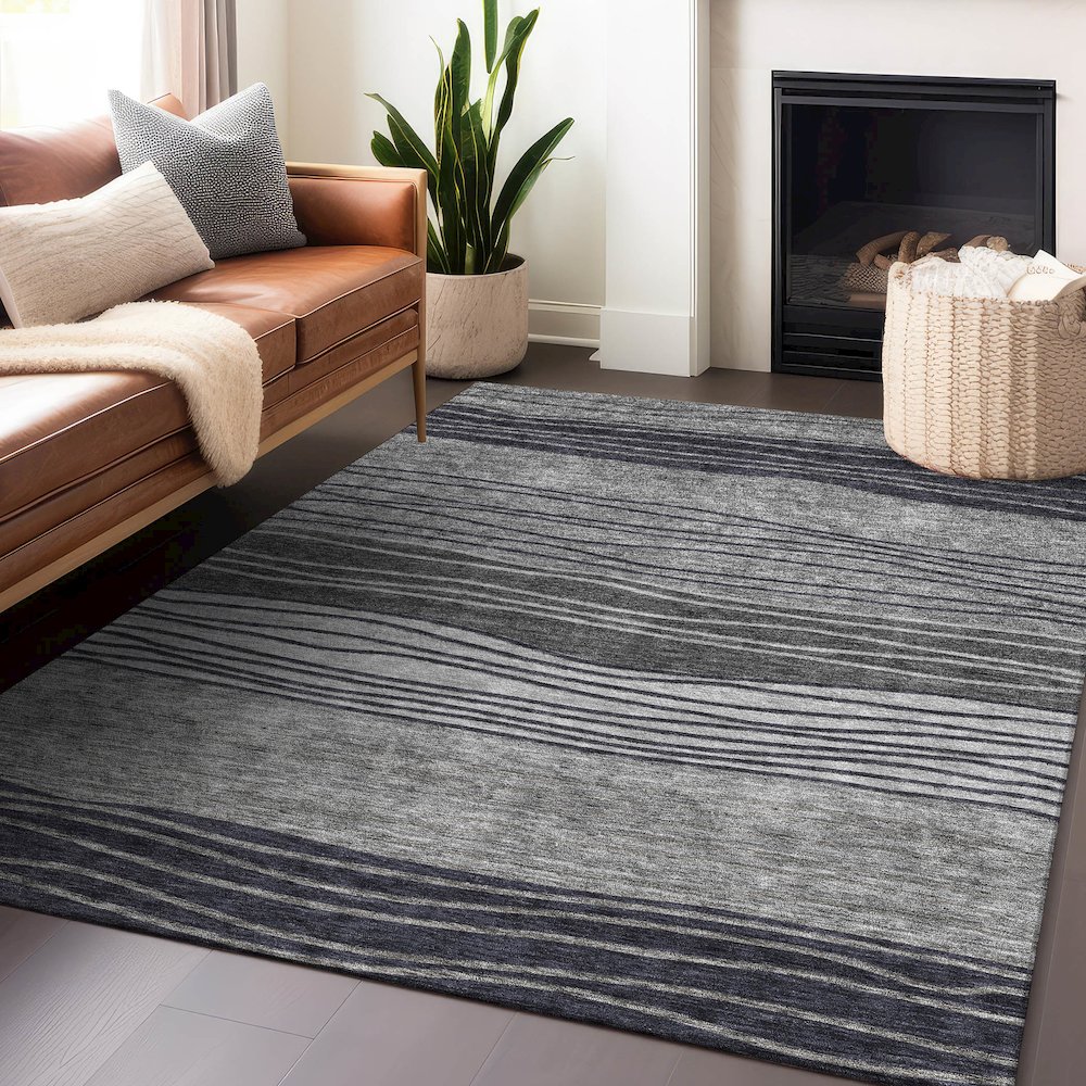 Premium Machine Washable Mayfield AMF735 Gray 2'6" x 3'10" Rug. Picture 6