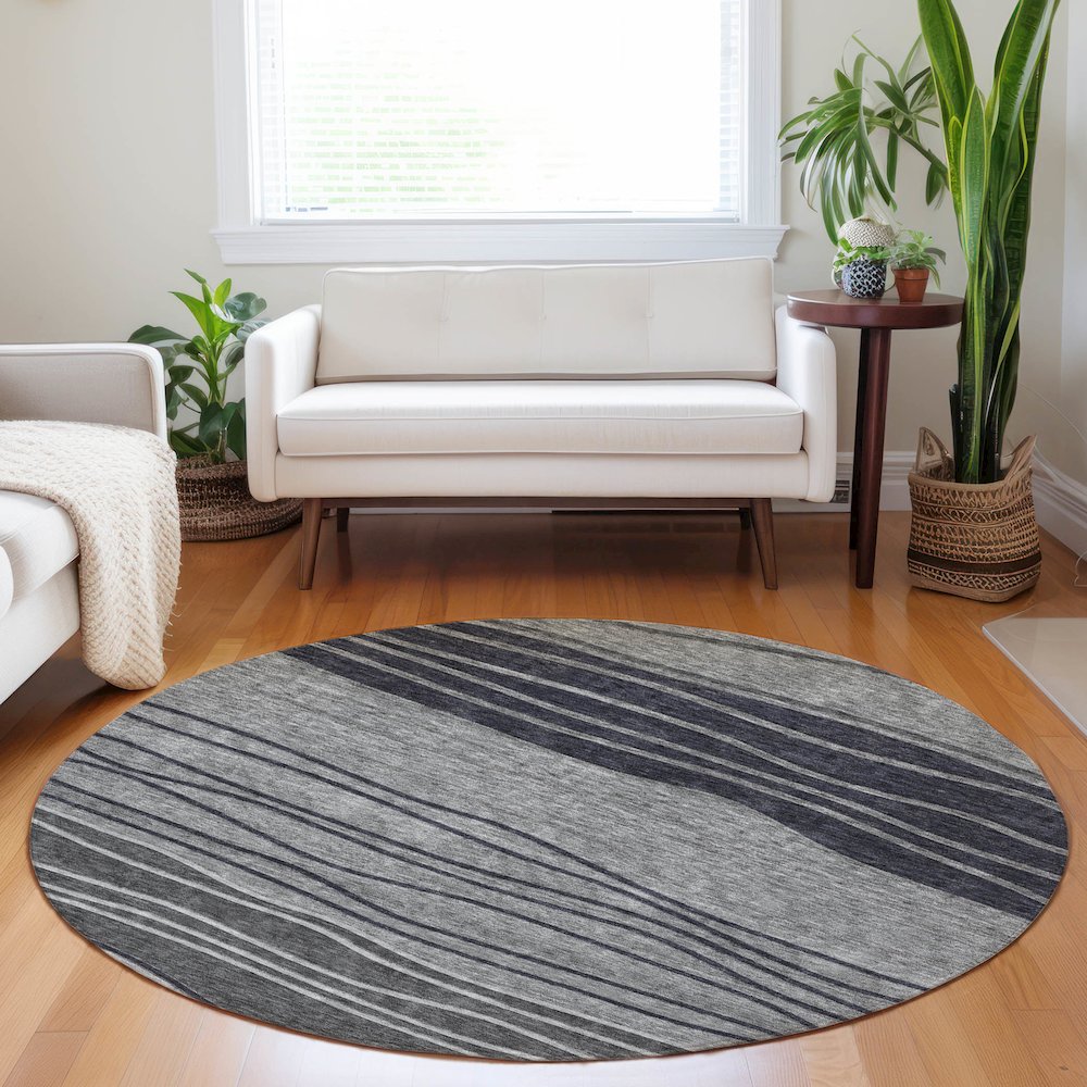 Premium Machine Washable Mayfield AMF735 Gray 8' x 8' Round Rug. Picture 5