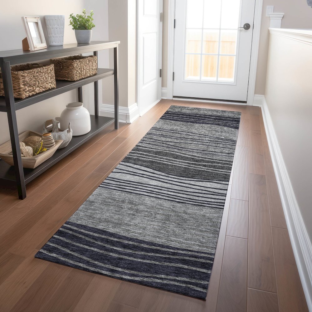 Premium Machine Washable Mayfield AMF735 Gray 2'3" x 7'6" Runner Rug. Picture 5