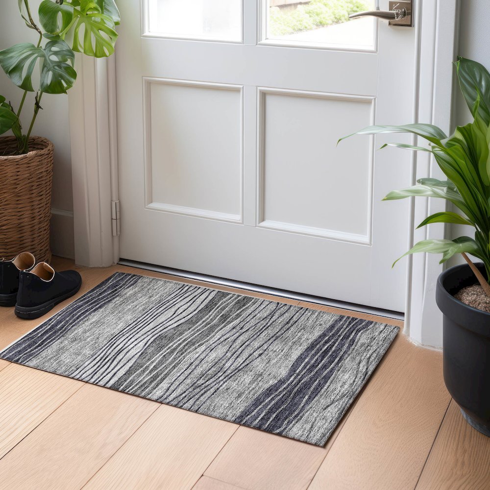 Premium Machine Washable Mayfield AMF735 Gray 1'8" x 2'6" Rug. Picture 5