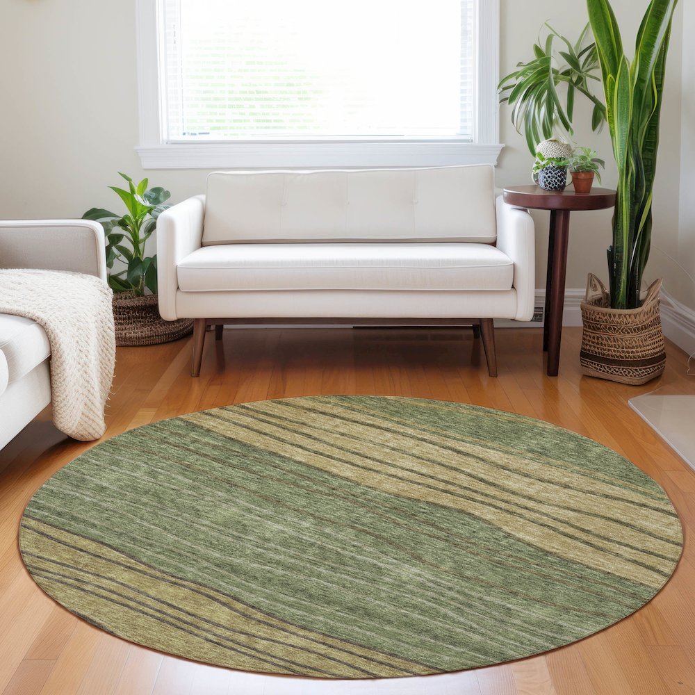 Premium Machine Washable Mayfield AMF735 Olive 8' x 8' Round Rug. Picture 5