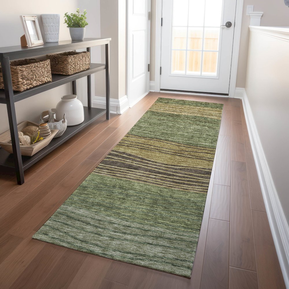 Premium Machine Washable Mayfield AMF735 Olive 2'3" x 7'6" Runner Rug. Picture 5