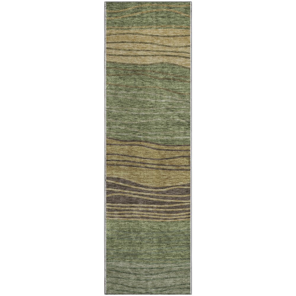 Premium Machine Washable Mayfield AMF735 Olive 2'3" x 7'6" Runner Rug. Picture 1