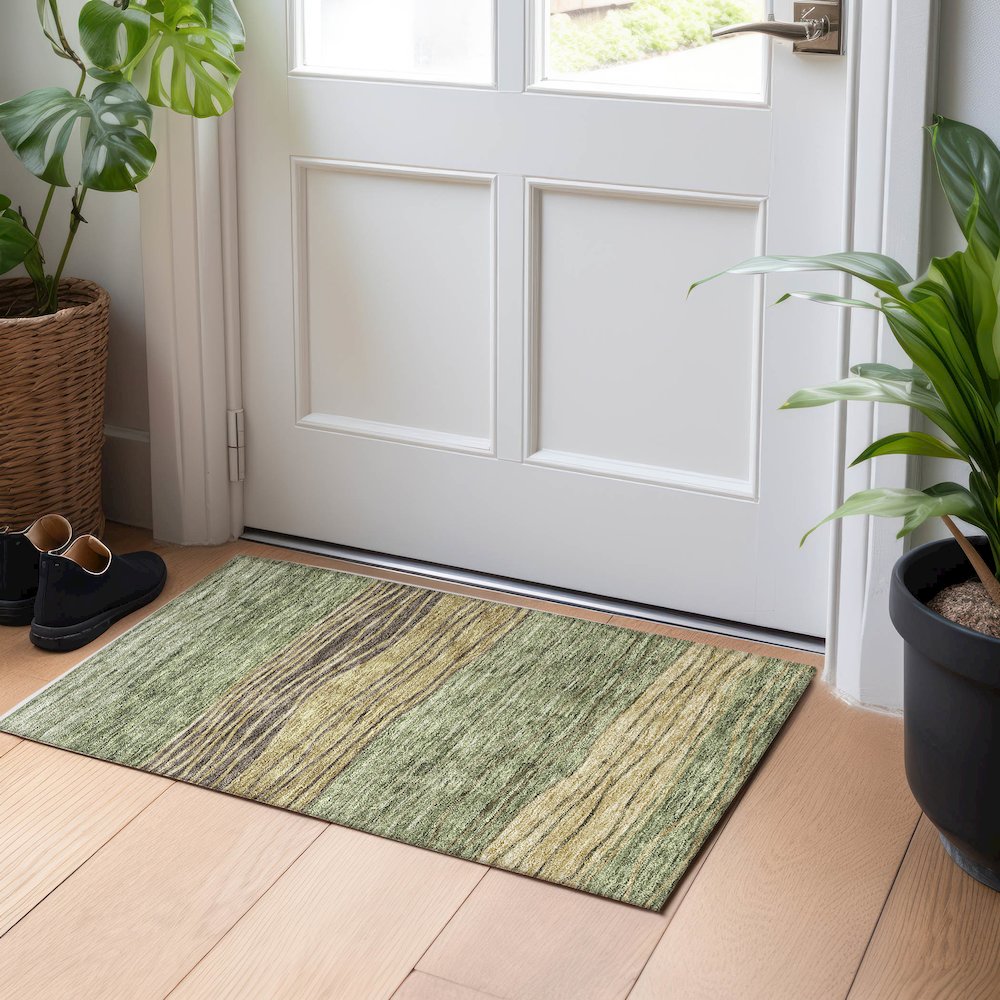 Premium Machine Washable Mayfield AMF735 Olive 1'8" x 2'6" Rug. Picture 5