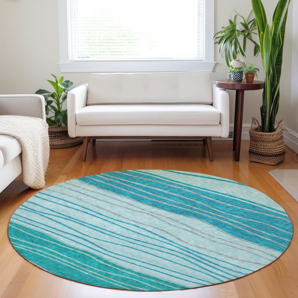 Premium Machine Washable Mayfield AMF735 Sky 8' x 8' Round Rug. Picture 5