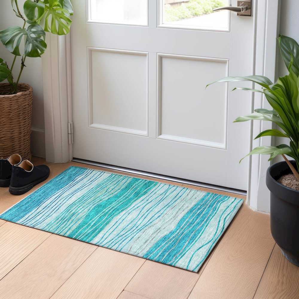 Premium Machine Washable Mayfield AMF735 Sky 1'8" x 2'6" Rug. Picture 5