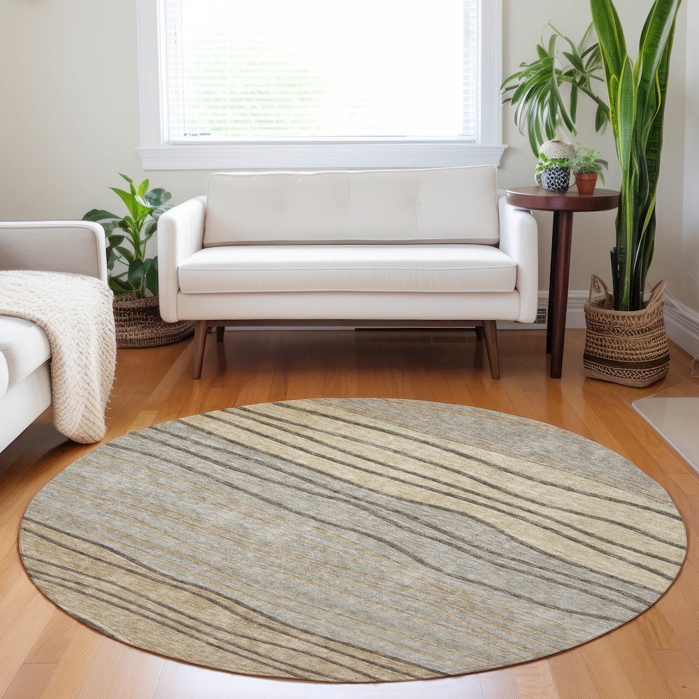 Premium Machine Washable Mayfield AMF735 Taupe 8' x 8' Round Rug. Picture 5
