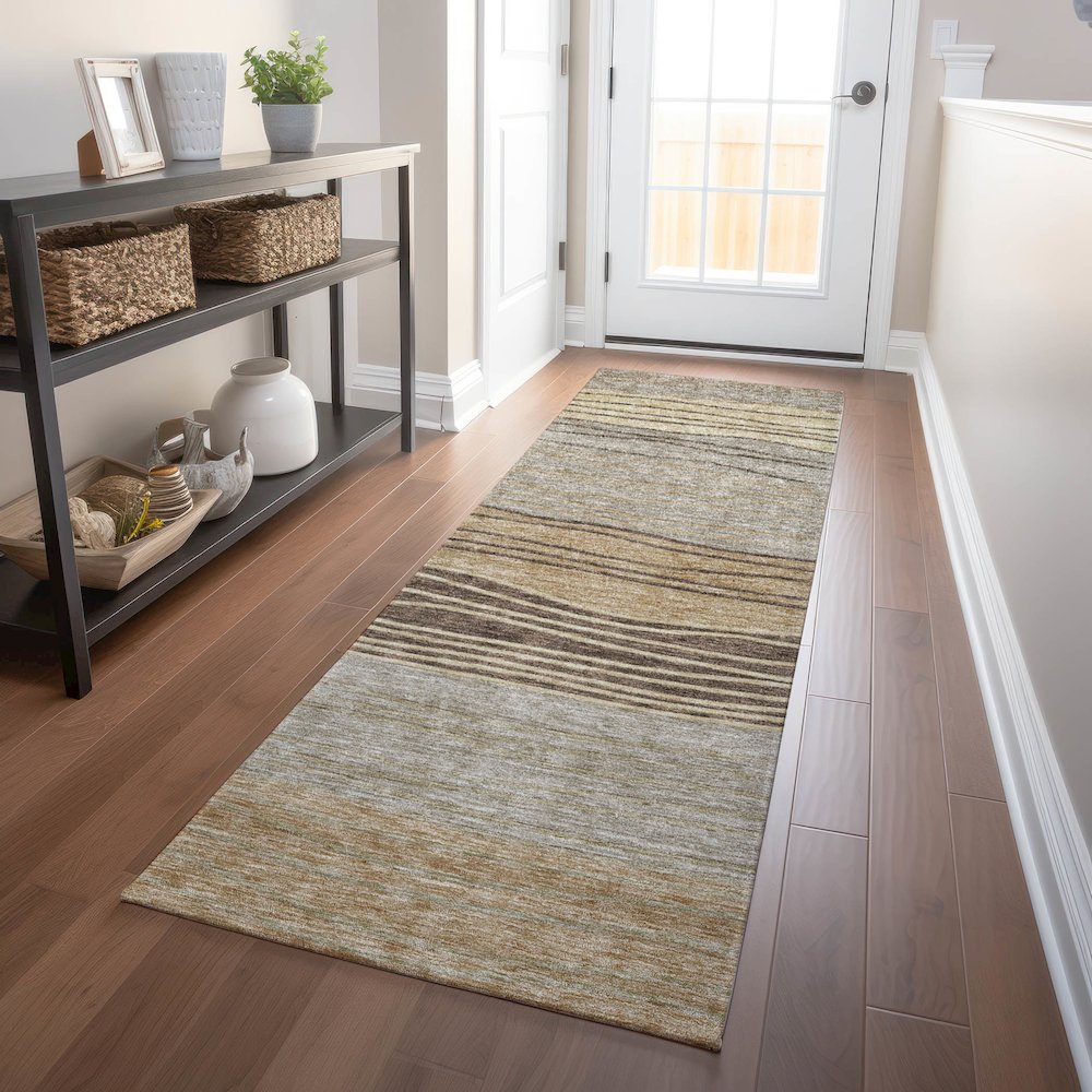 Premium Machine Washable Mayfield AMF735 Taupe 2'3" x 7'6" Runner Rug. Picture 5