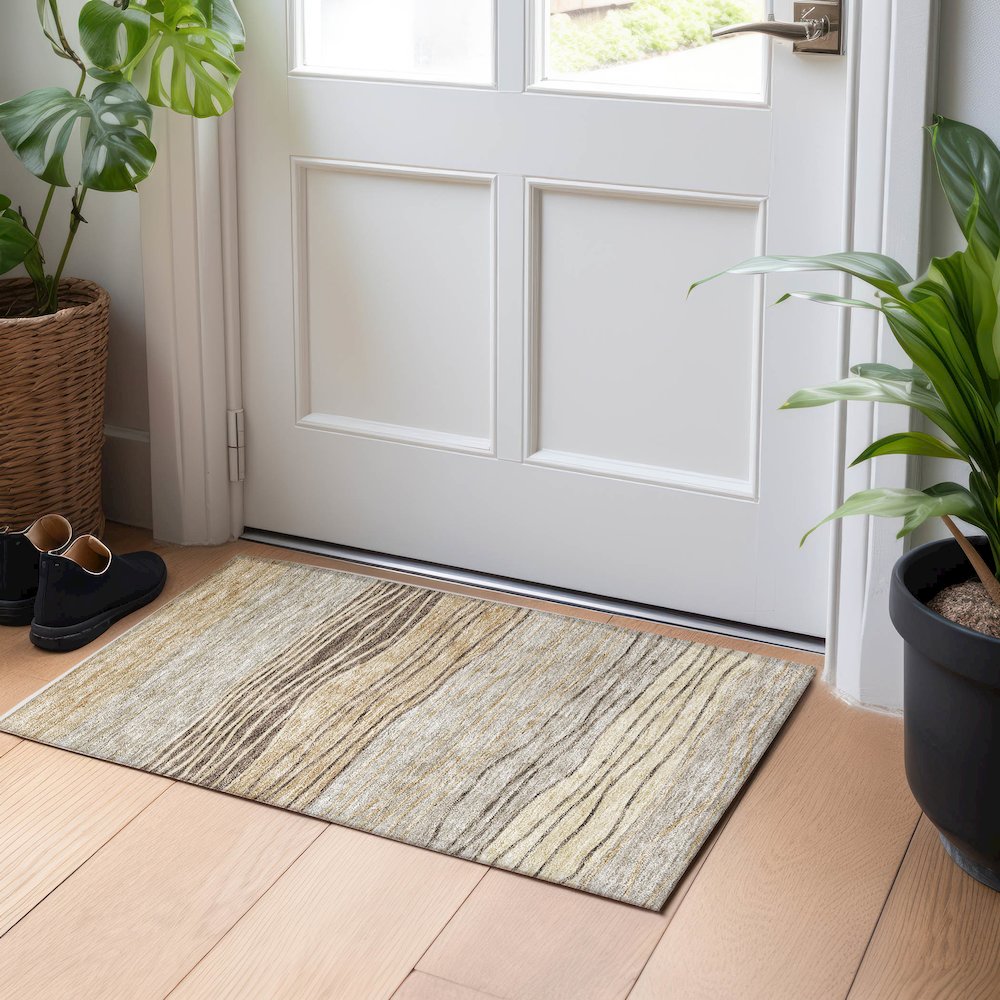 Premium Machine Washable Mayfield AMF735 Taupe 1'8" x 2'6" Rug. Picture 5