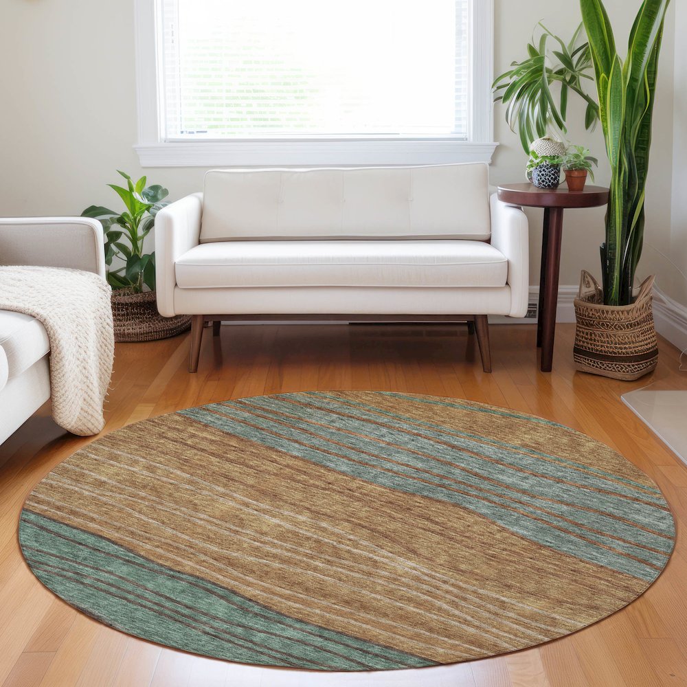 Premium Machine Washable Mayfield AMF735 Terracotta 8' x 8' Round Rug. Picture 5