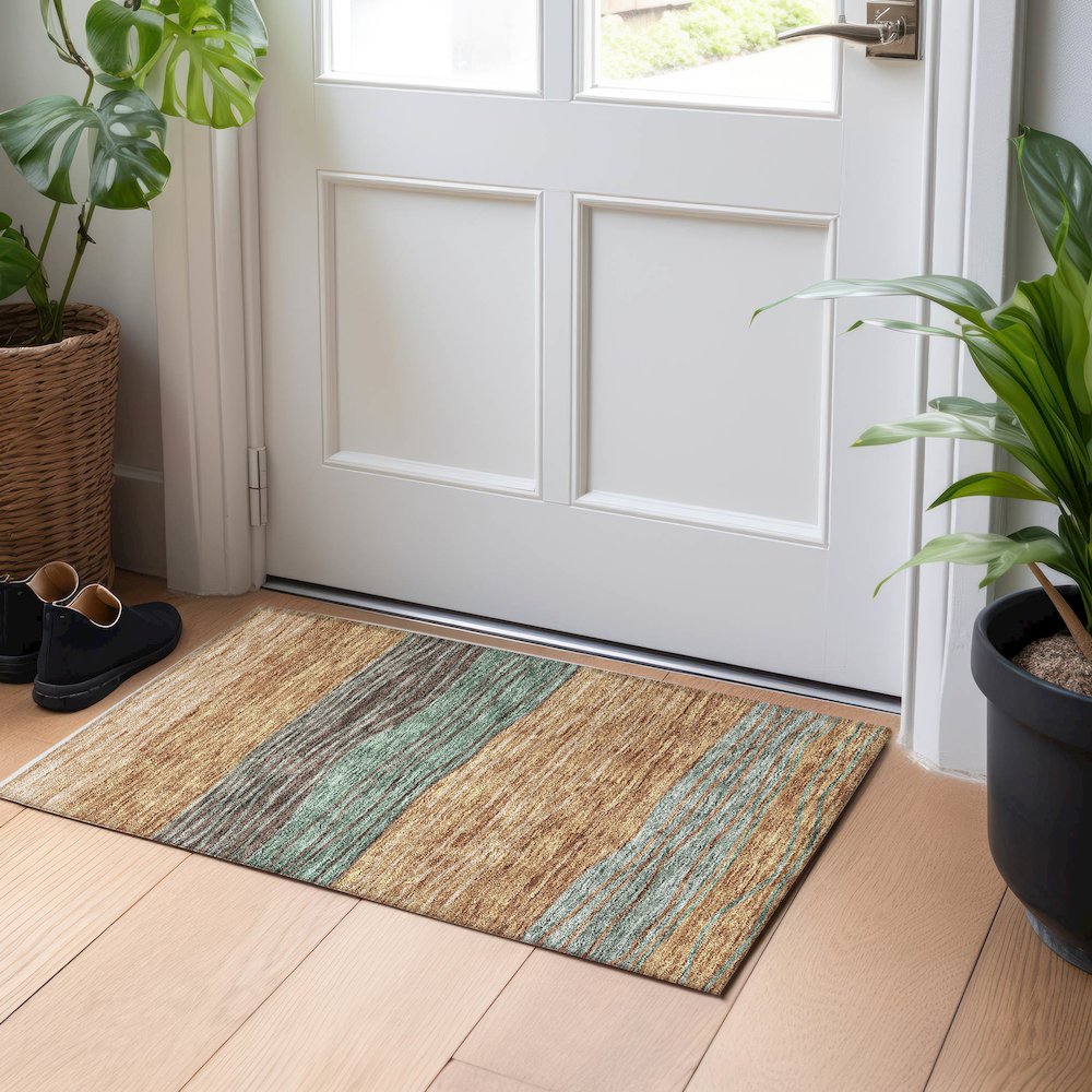Premium Machine Washable Mayfield AMF735 Terracotta 1'8" x 2'6" Rug. Picture 5