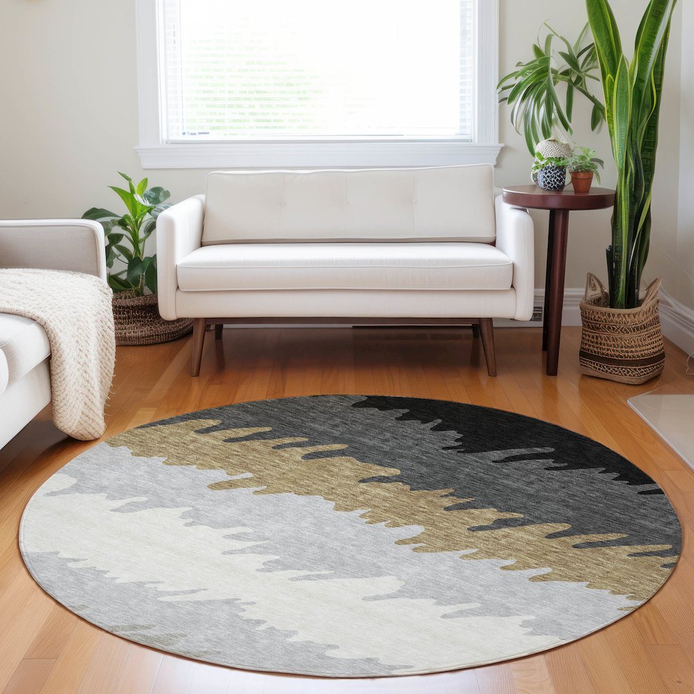 Premium Machine Washable Mayfield AMF736 Black 8' x 8' Round Rug. Picture 5