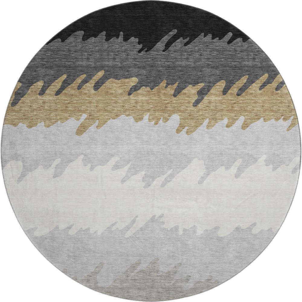 Premium Machine Washable Mayfield AMF736 Black 8' x 8' Round Rug. Picture 1