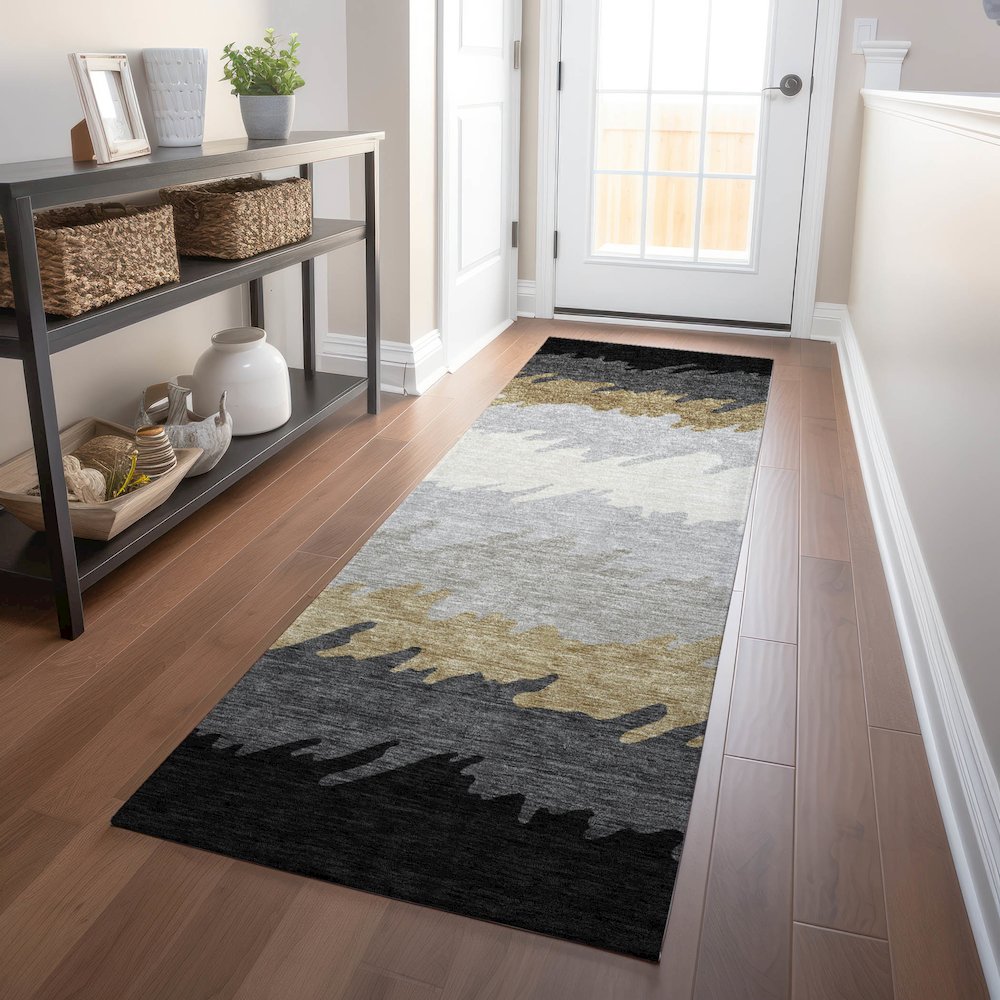 Premium Machine Washable Mayfield AMF736 Black 2'3" x 7'6" Runner Rug. Picture 5