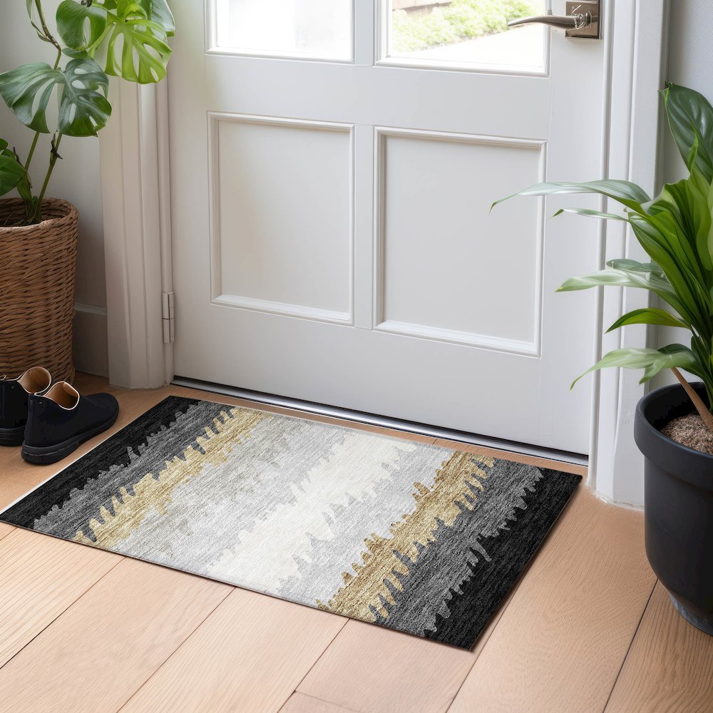 Premium Machine Washable Mayfield AMF736 Black 1'8" x 2'6" Rug. Picture 5