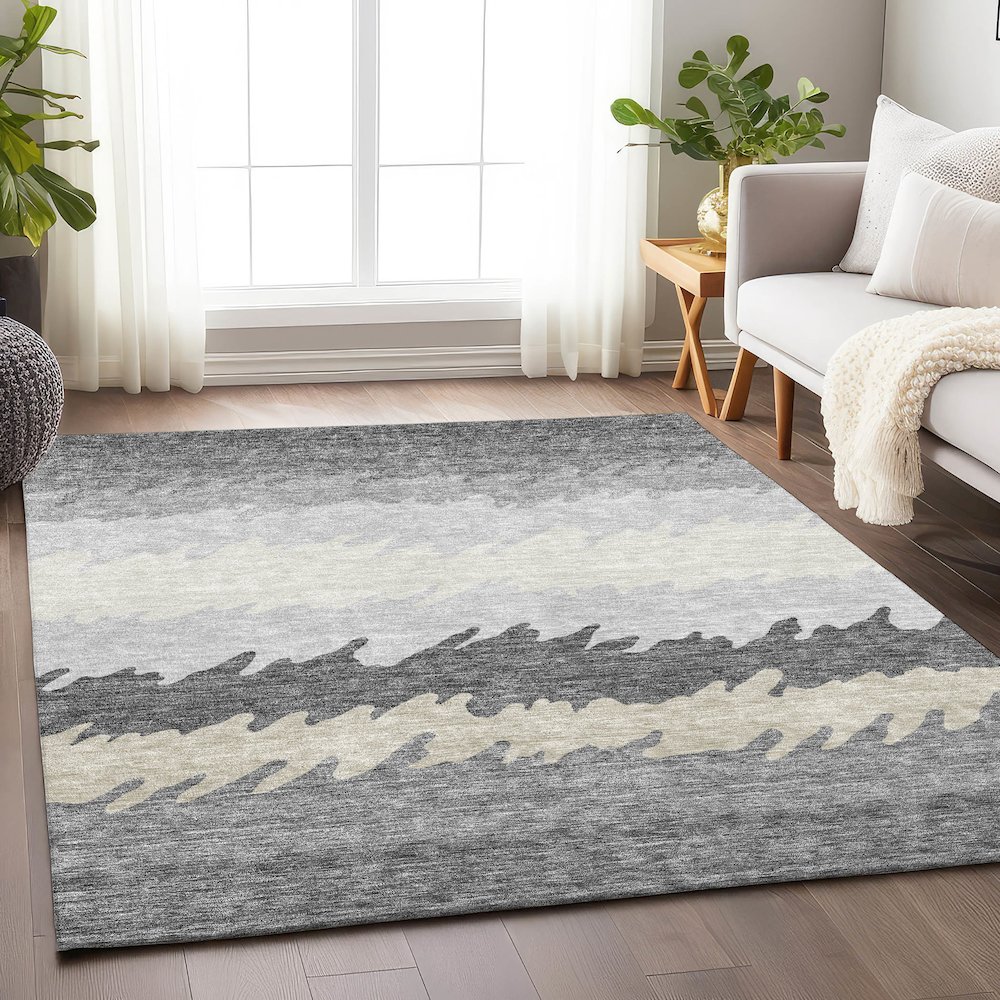 Premium Machine Washable Mayfield AMF736 Gray 2'6" x 3'10" Rug. Picture 5