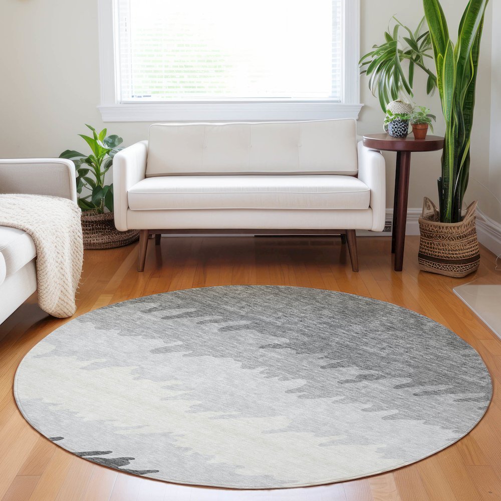 Premium Machine Washable Mayfield AMF736 Gray 8' x 8' Round Rug. Picture 5