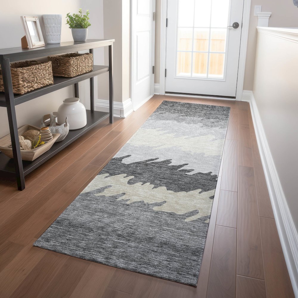 Premium Machine Washable Mayfield AMF736 Gray 2'3" x 7'6" Runner Rug. Picture 5