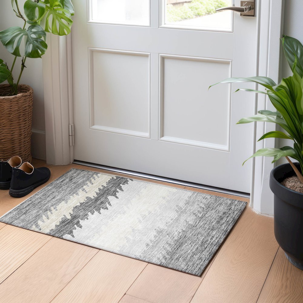 Premium Machine Washable Mayfield AMF736 Gray 1'8" x 2'6" Rug. Picture 5
