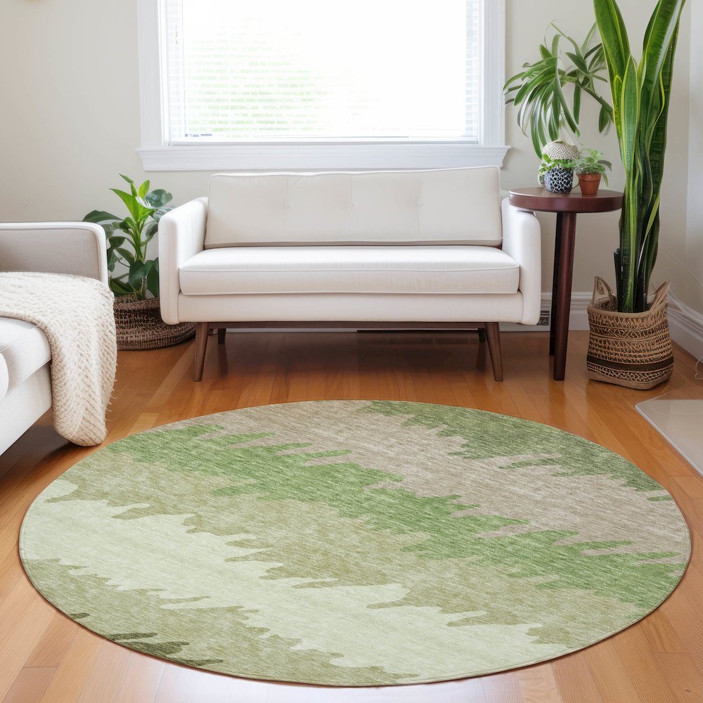 Premium Machine Washable Mayfield AMF736 Green 8' x 8' Round Rug. Picture 5