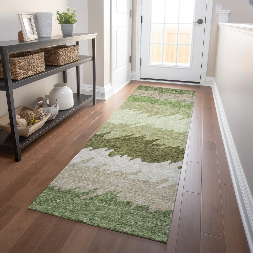 Premium Machine Washable Mayfield AMF736 Green 2'3" x 7'6" Runner Rug. Picture 5