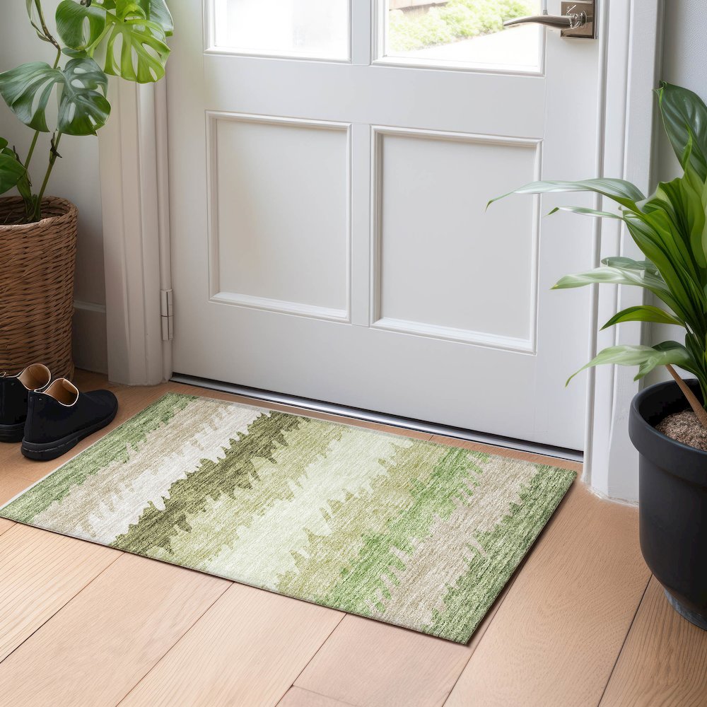 Premium Machine Washable Mayfield AMF736 Green 1'8" x 2'6" Rug. Picture 5