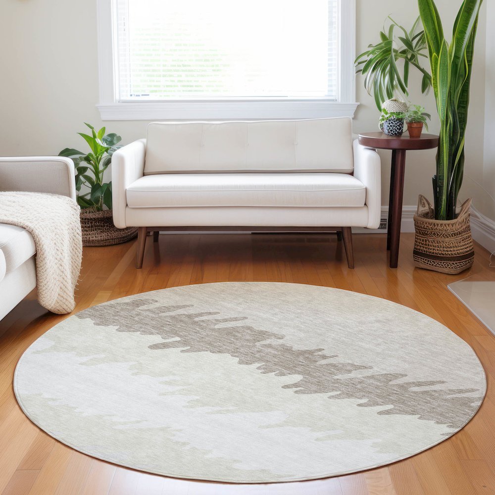 Premium Machine Washable Mayfield AMF736 Ivory 8' x 8' Round Rug. Picture 5